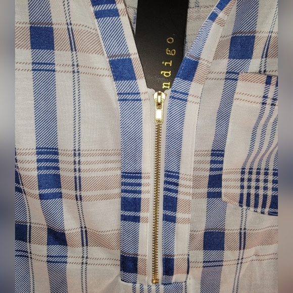 Always Indigo size small Blue Plaid Women's Top - Picture 7 of 8